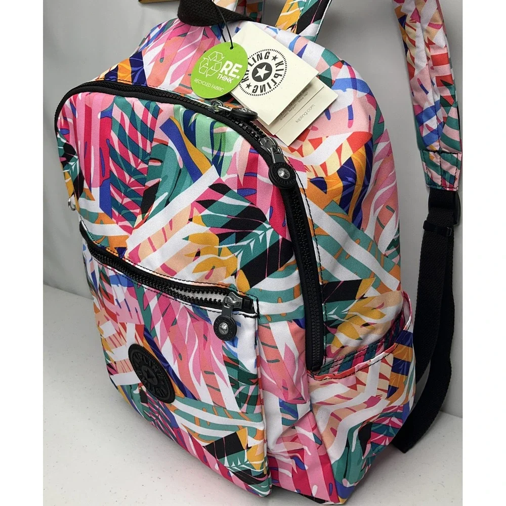 Kipling Chuwy Backpack Bookbag Tropical Patchwork Garden Book Bag Adjustable NWT